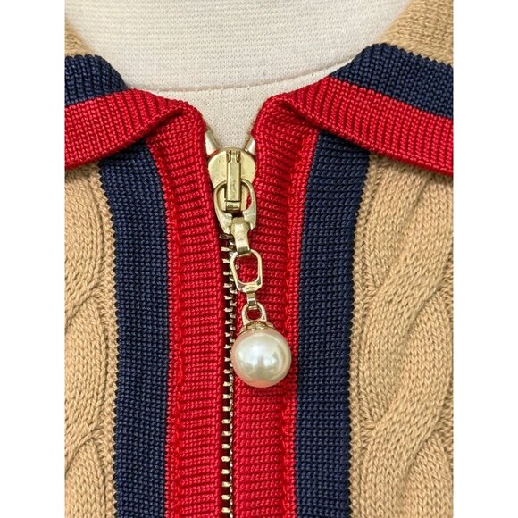 Talbots Cable Knit Full Zip Sweater Cardigan Tan Pearl Button Preppy Size PP/0-2 - Picture 5 of 10